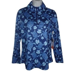 X GOTTEX Long Sleeve 1/4 Zip Top Blue Sea Turtle Women S golf